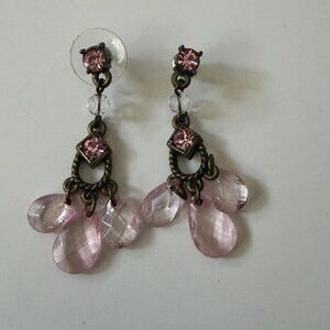 Beaded Pink Teardrop Dangle Earrings